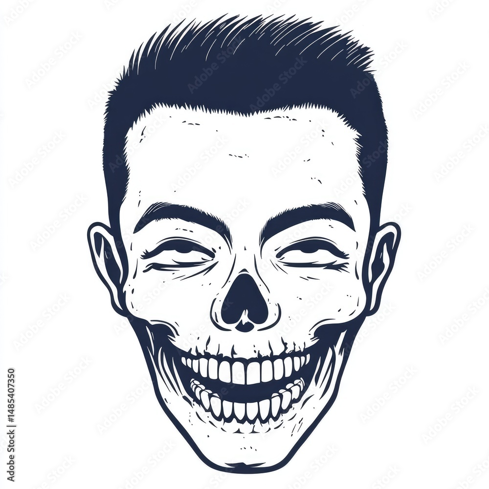 Smiling skull portrait illustration with dark outline. Smiling skull portrait illustration with dark outline.