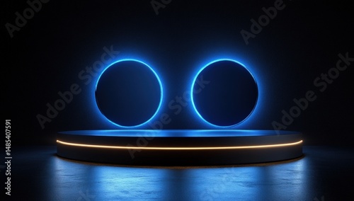 Empty stage with neon lighting