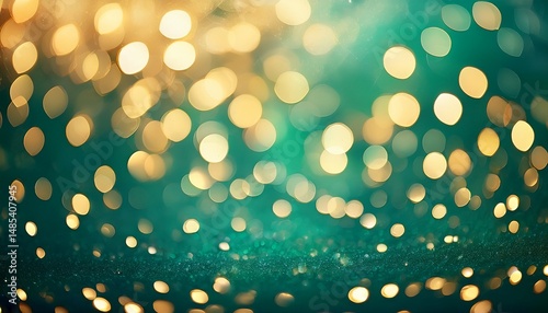 abstract blur bokeh banner background gold bokeh on defocused emerald green