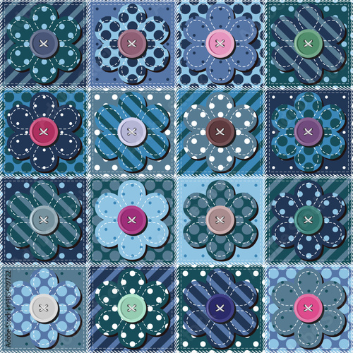 Patchwork print wallpaper background with different patterns quilting hobby craft handmade	
