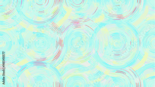 Abstract background featuring concentric circles in light blue yellow and pinkish hues with brush strokes