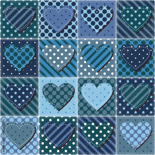 Patchwork print wallpaper background with different patterns quilting hobby craft handmade	
