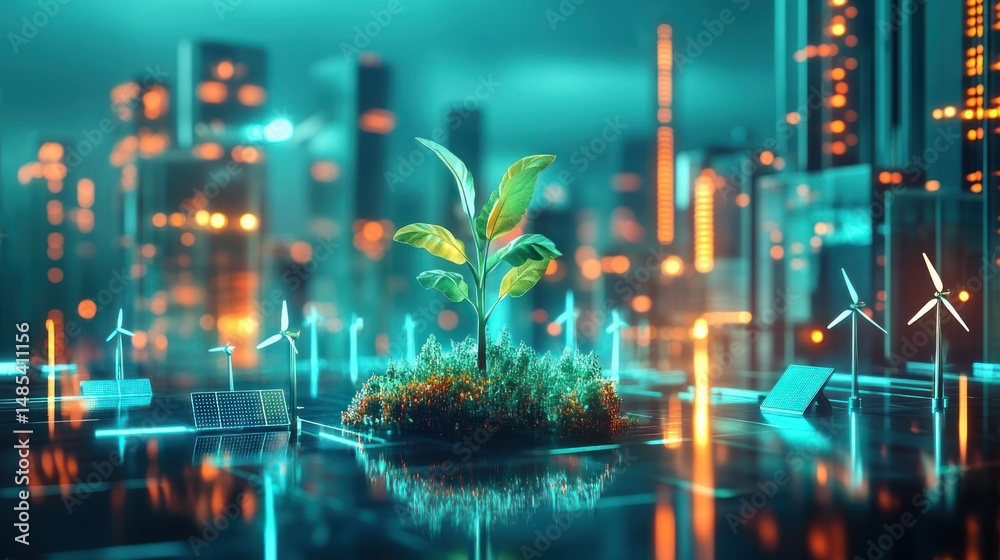 Fototapeta premium Sustainable urban future, a digital rendering.