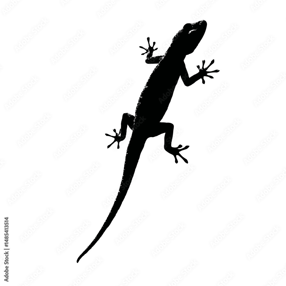 Fototapeta premium Solid black silhouette of a gecko climbing