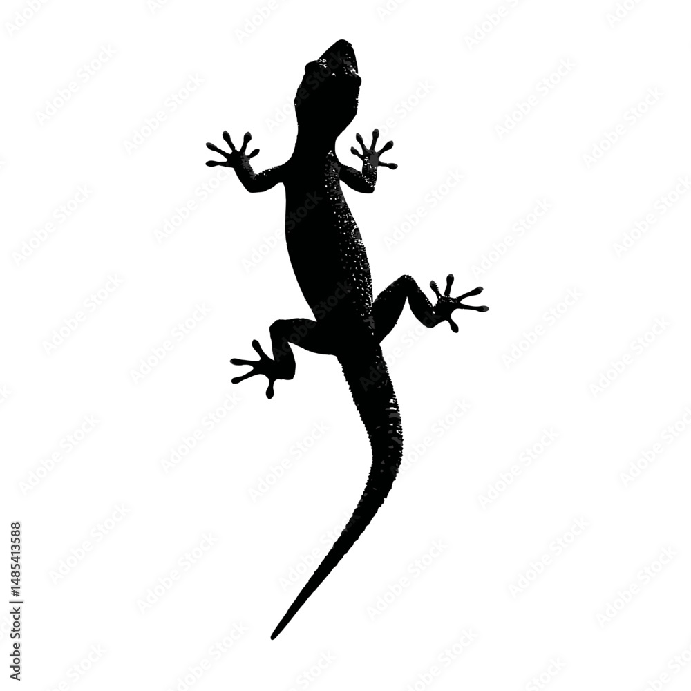 Naklejka premium Solid black silhouette of a gecko climbing