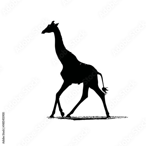 Solid black silhouette of a giraffe running