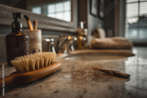 Hairbrush and brush on counter.