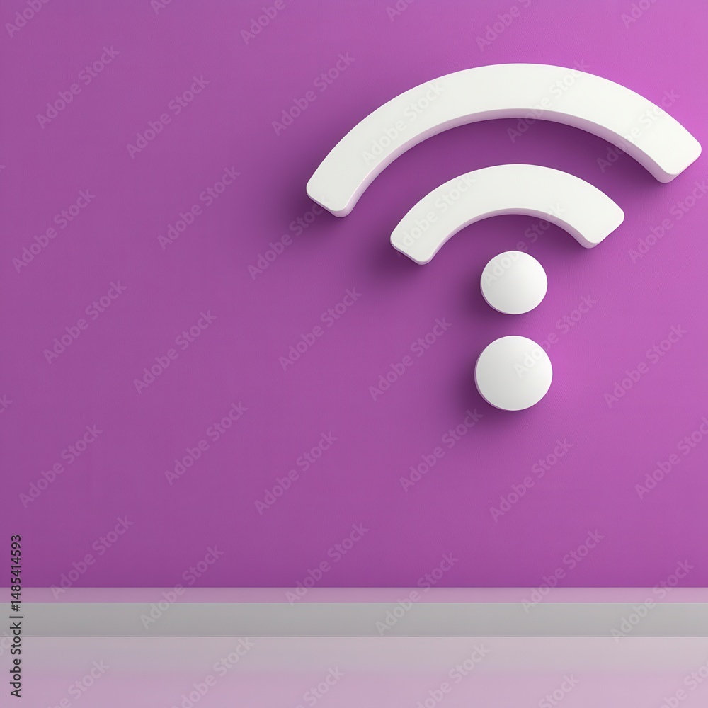 Fototapeta premium 3D Render of White Wifi Symbol on Purple Wall