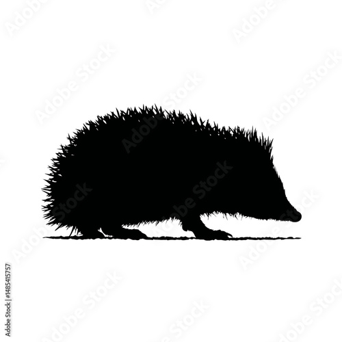 Solid black silhouette of a hedgehog curled