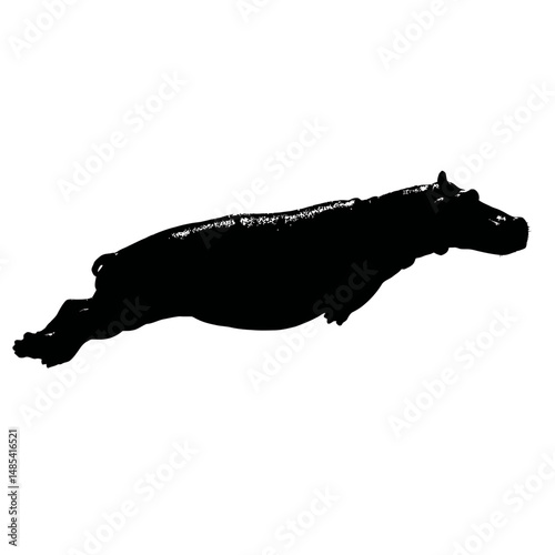 Solid black silhouette of a hippo swimming