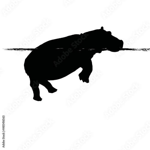 Solid black silhouette of a hippo submerged
