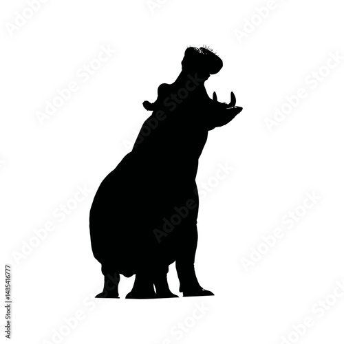 Solid black silhouette of a hippo yawning