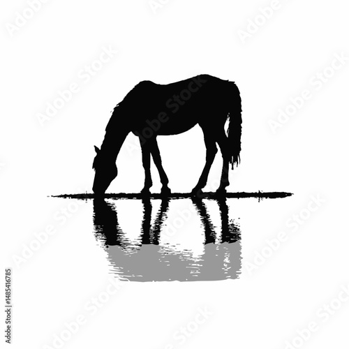 Solid black silhouette of a horse drinking