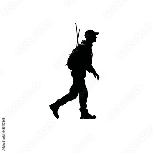 Solid black silhouette of a hunter tracking