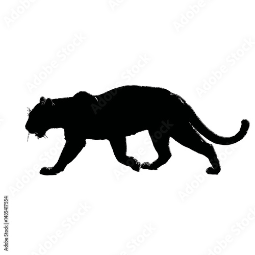 Solid black silhouette of a jaguar prowling