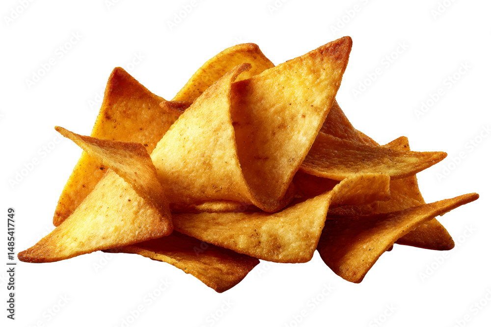 Crispy taco chips stacked high with a golden brown texture Crispy taco chips stacked high with a golden brown texture