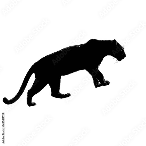 Solid black silhouette of a jaguar prowling