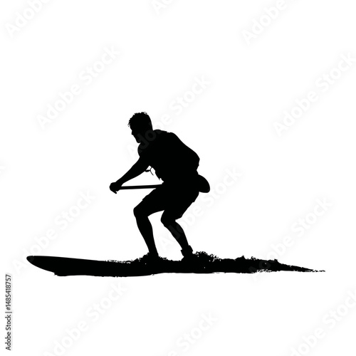 Solid black silhouette of a surfer paddling