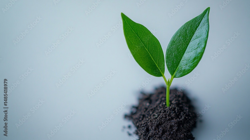 Naklejka premium A small green plant is growing in the dirt