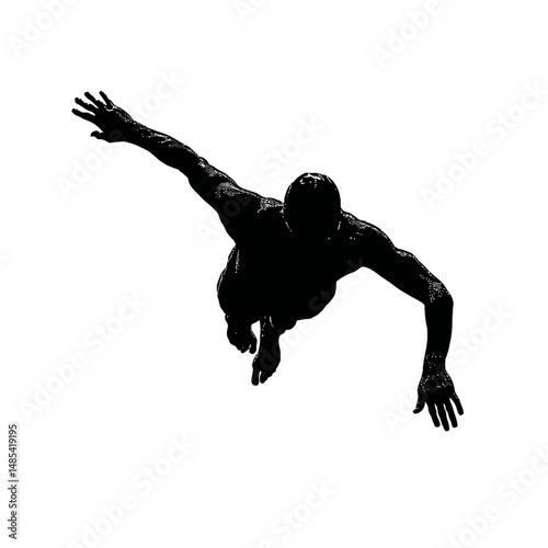 Solid black silhouette of a swimmer racing