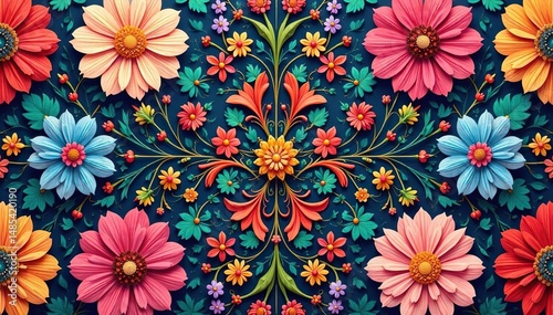 Intricate floral design, repeating seamlessly , textile, art, summer