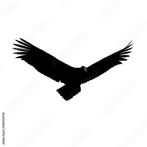 Solid black silhouette of a vulture circling