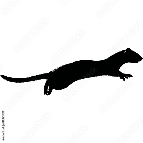 Solid black silhouette of a weasel chasing