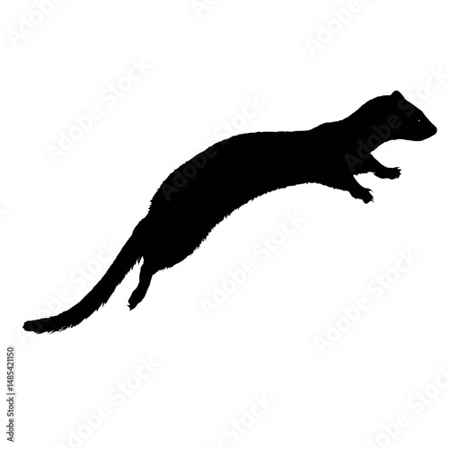 Solid black silhouette of a weasel hunting