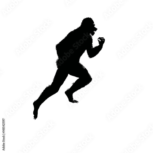 Solid black silhouette of a werewolf running