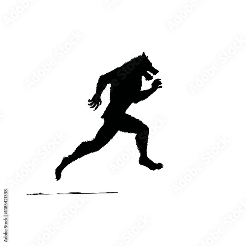 Solid black silhouette of a werewolf running