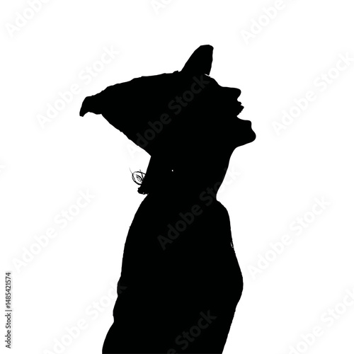 Solid black silhouette of a witch cackling
