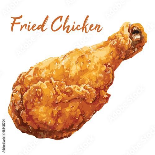 crispy fried chicken in watercolor illustration style, isolated vector on white background