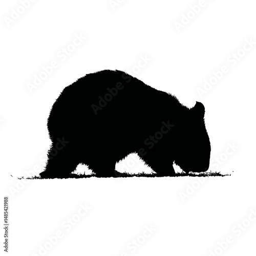 Solid black silhouette of a wombat digging