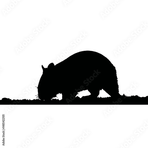 Solid black silhouette of a wombat digging