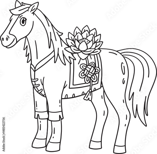 Year of the Horse 2026 Lotus Isolated Coloring 