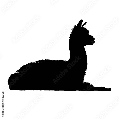 Solid black silhouette of an alpaca resting