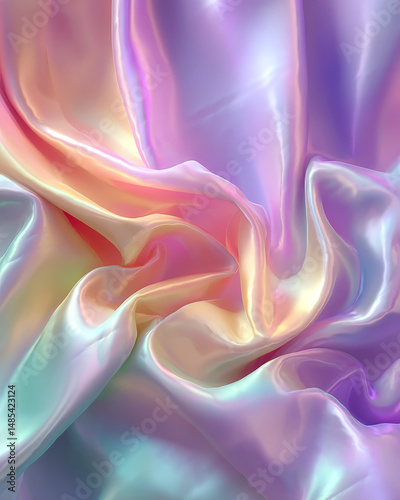 Colorful Satin Fabric with Vibrant Iridescent Pastel Rainbow Shine and Folds