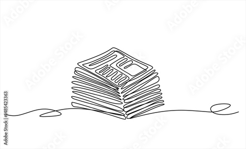 Continuous one line drawing of a stack of news newspapers. Vector illustration. Editable stroke
