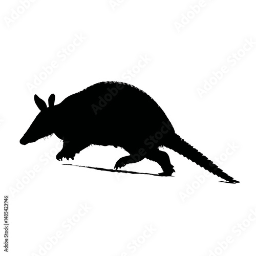 Solid black silhouette of an armadillo rolling