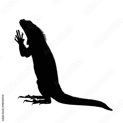 Solid black silhouette of an iguana eating