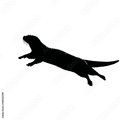 Solid black silhouette of an otter swimming