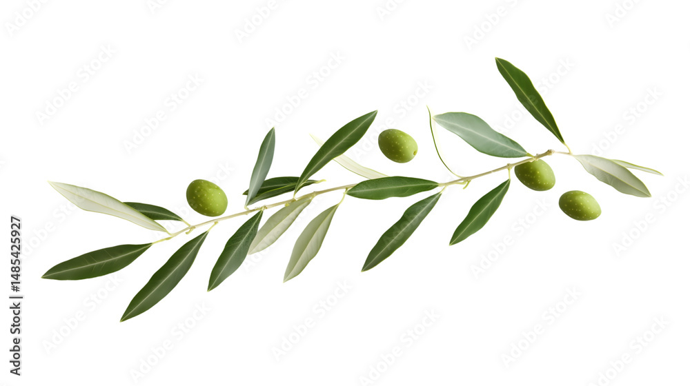 Fototapeta premium Falling Olives Leaf Isolated on White Background - Professional Food Photography
