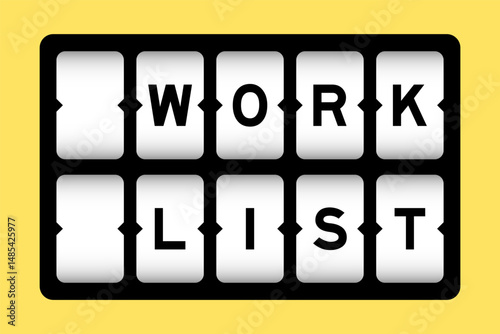 Black color in word work list on slot banner with yellow color background