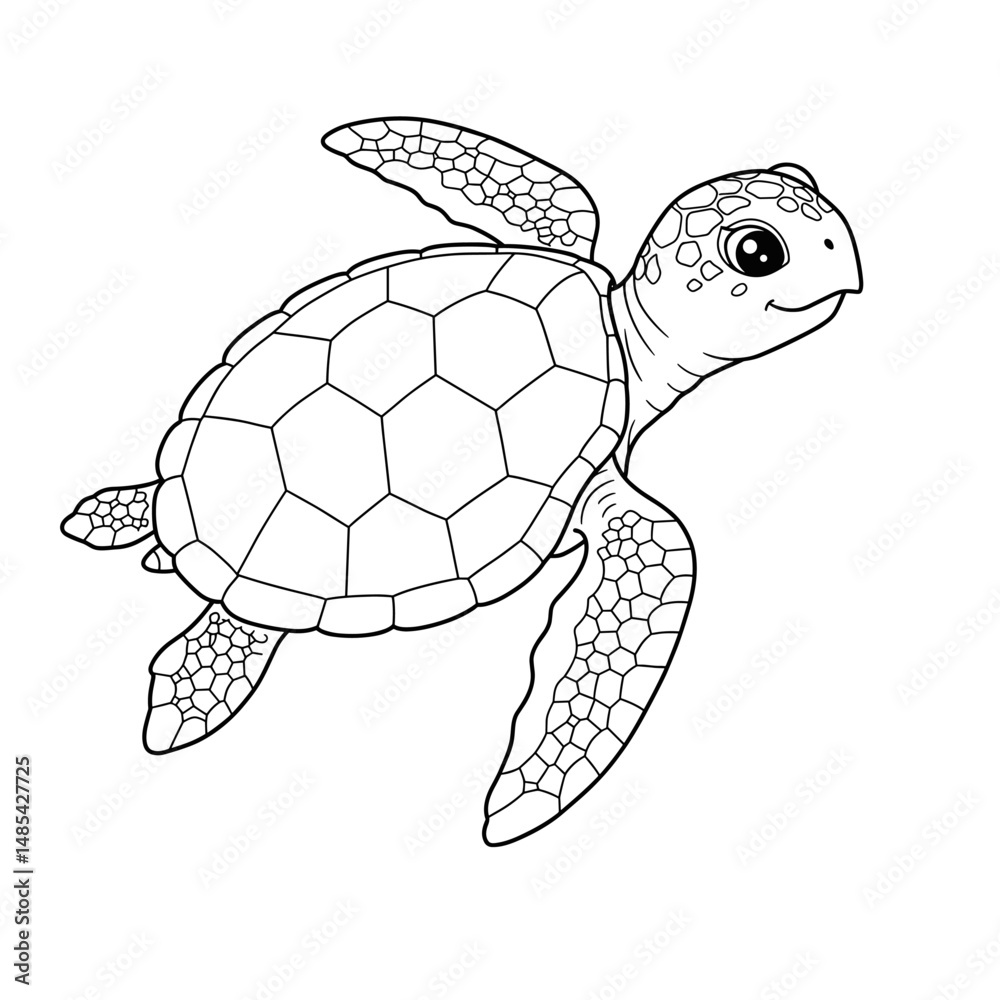 Fototapeta premium Ocean Voyager: A digitally crafted line art illustration of a young sea turtle swimming gracefully, an artistic depiction of the gentle sea life and ocean environment.