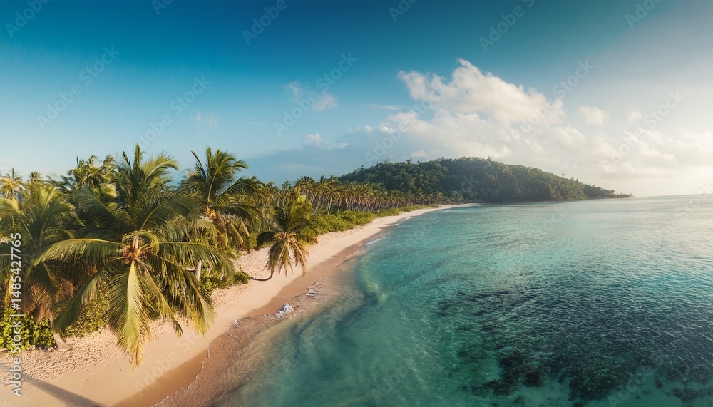 Fototapeta premium cinematic scene of landscape tropical beach with palm trees