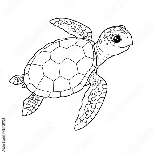 Ocean Voyager: A digitally crafted line art illustration of a young sea turtle swimming gracefully, an artistic depiction of the gentle sea life and ocean environment.