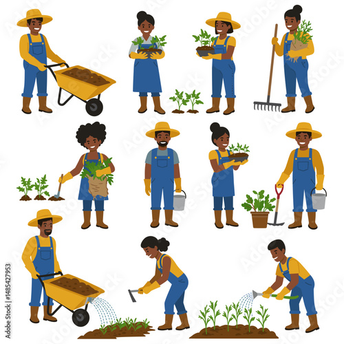 Cultivating Dreams: A collection of individuals in various gardening activities, showcasing the joy and fulfillment of nurturing life. 