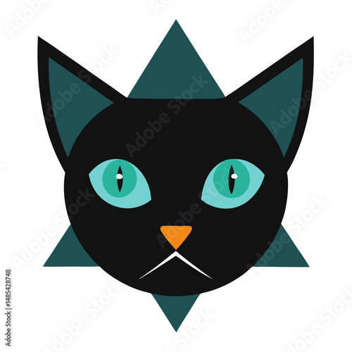 Cat Head With Triangle Ears And Almond Eyes