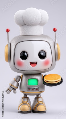 Smiling Robot Chef Holding a Pancake