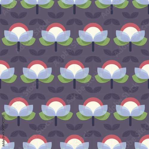 Fabulous evening in the lotus garden minimalistic floral pattern with dark background